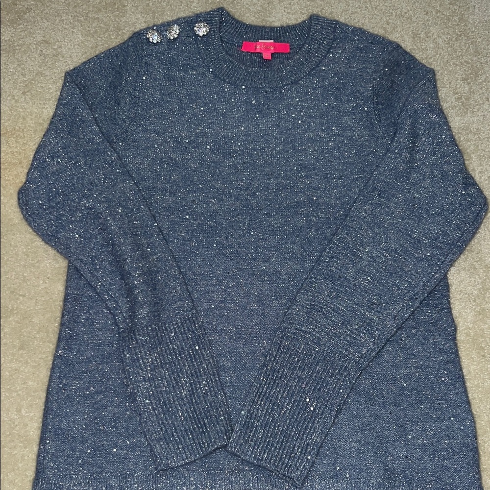Lilly Pulitzer Blue Sweater with Embellished Shoulder